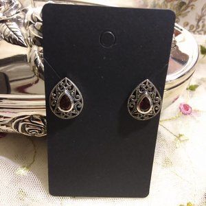 Pear Garnet Marcasite Earrings